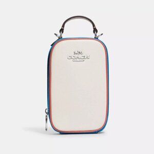 Coach Eva Phone Crossbody Colorblock Chalk Racer Blue Saddle Pink CK192 Leather